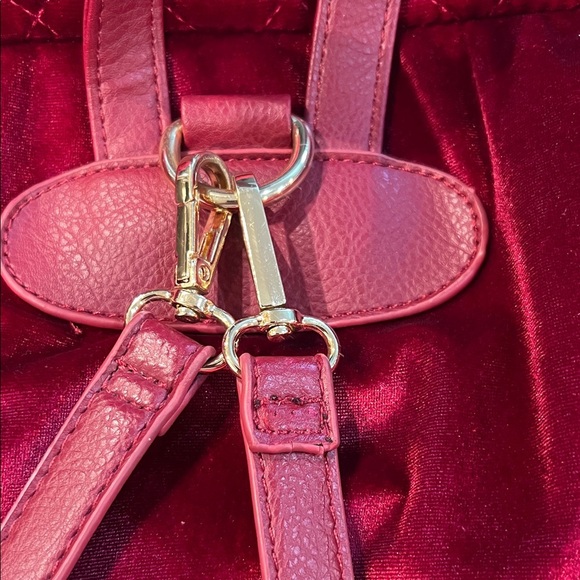 Bebe Red Quilted Velvet Backpack - Picture 10 of 13